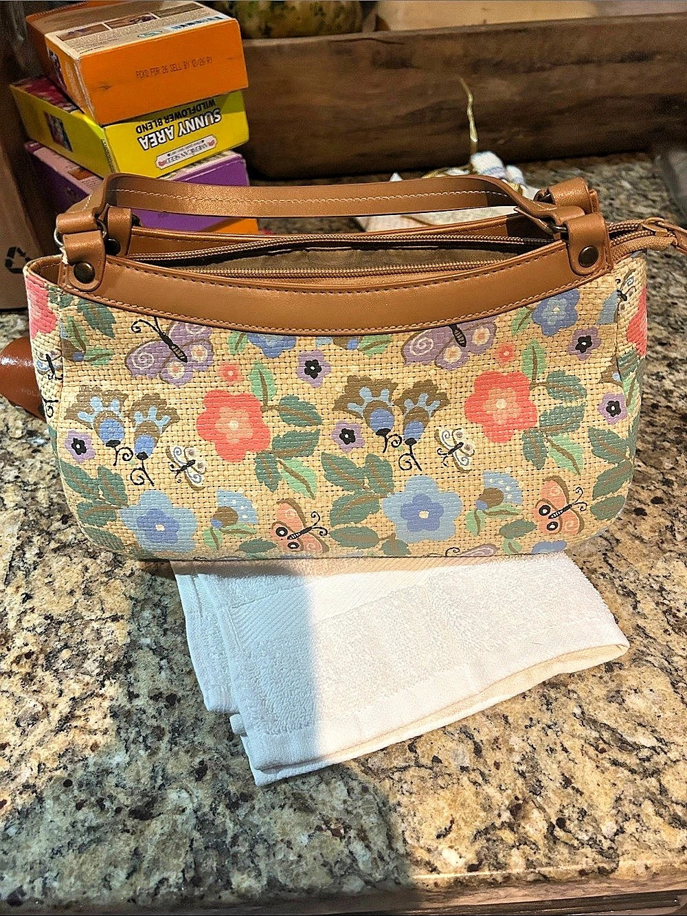 Cappelli Floral Shoulder Bag in Cream & Multicolor Pastel Butterfly Pattern - Ta